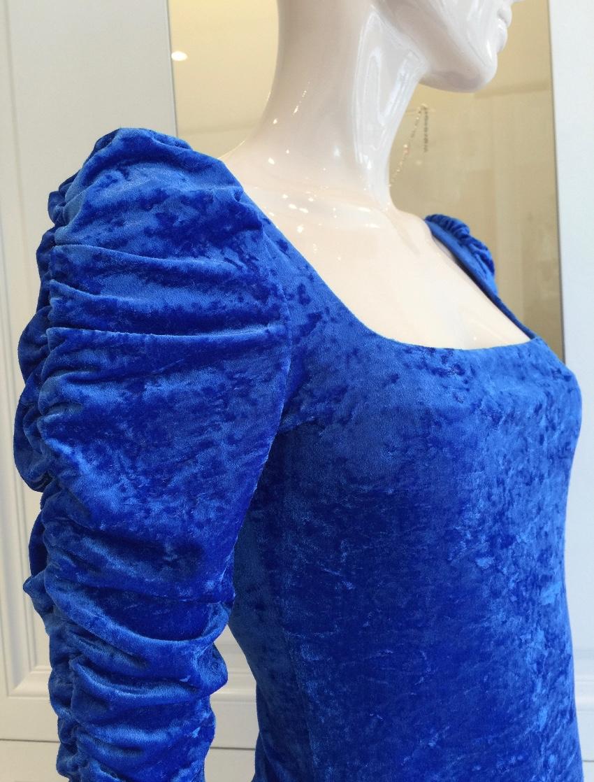 French Couture Electric Blue Panne Velvet Dress