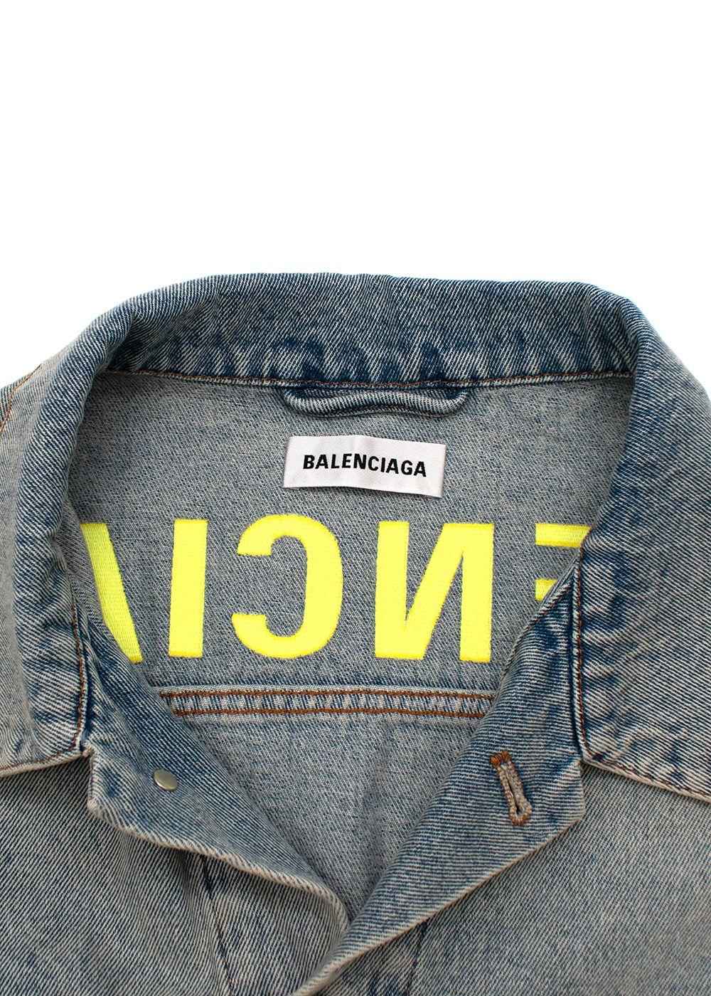 Balenciaga Acid-wash denim neon printed logo back jacket