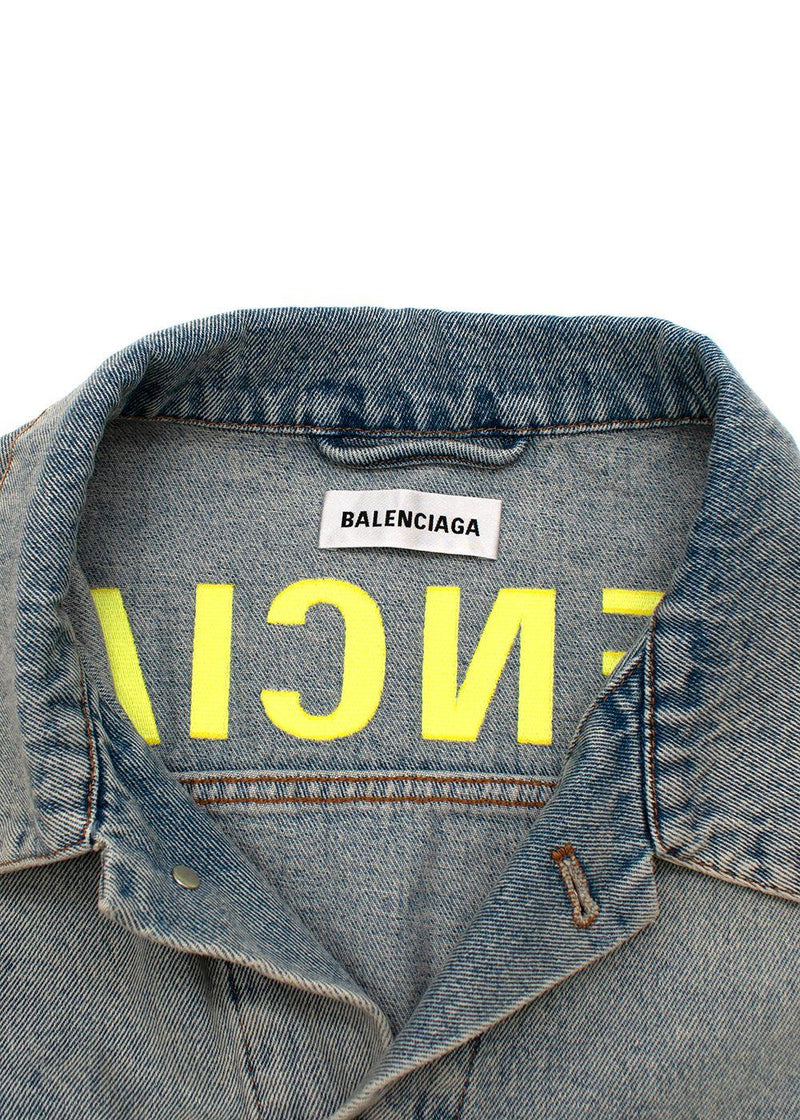 Balenciaga Acid-wash denim neon printed logo back jacket