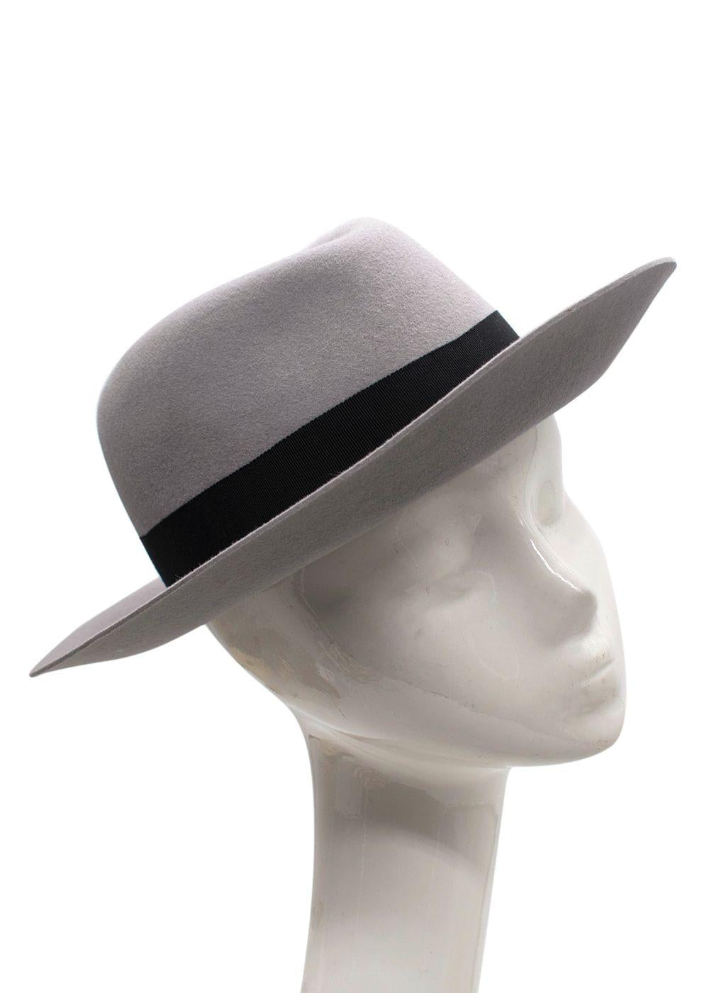 Maison Michel Paris Grey Fedora Hat With Black Ribbon Detail