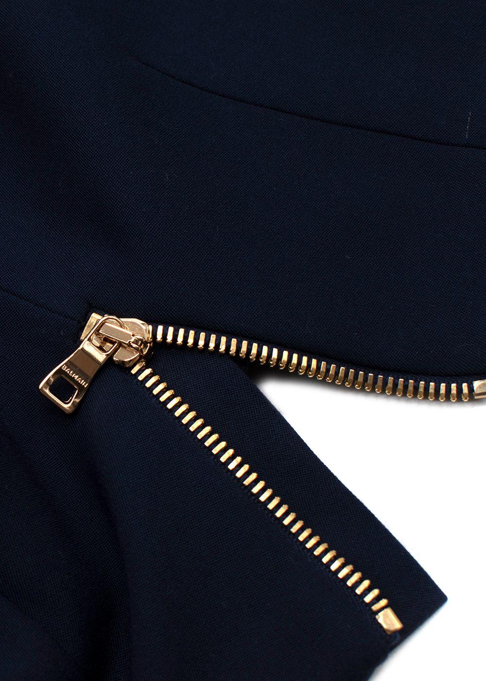 Balmain Navy Double Breasted Effect Wool Mini Skirt
