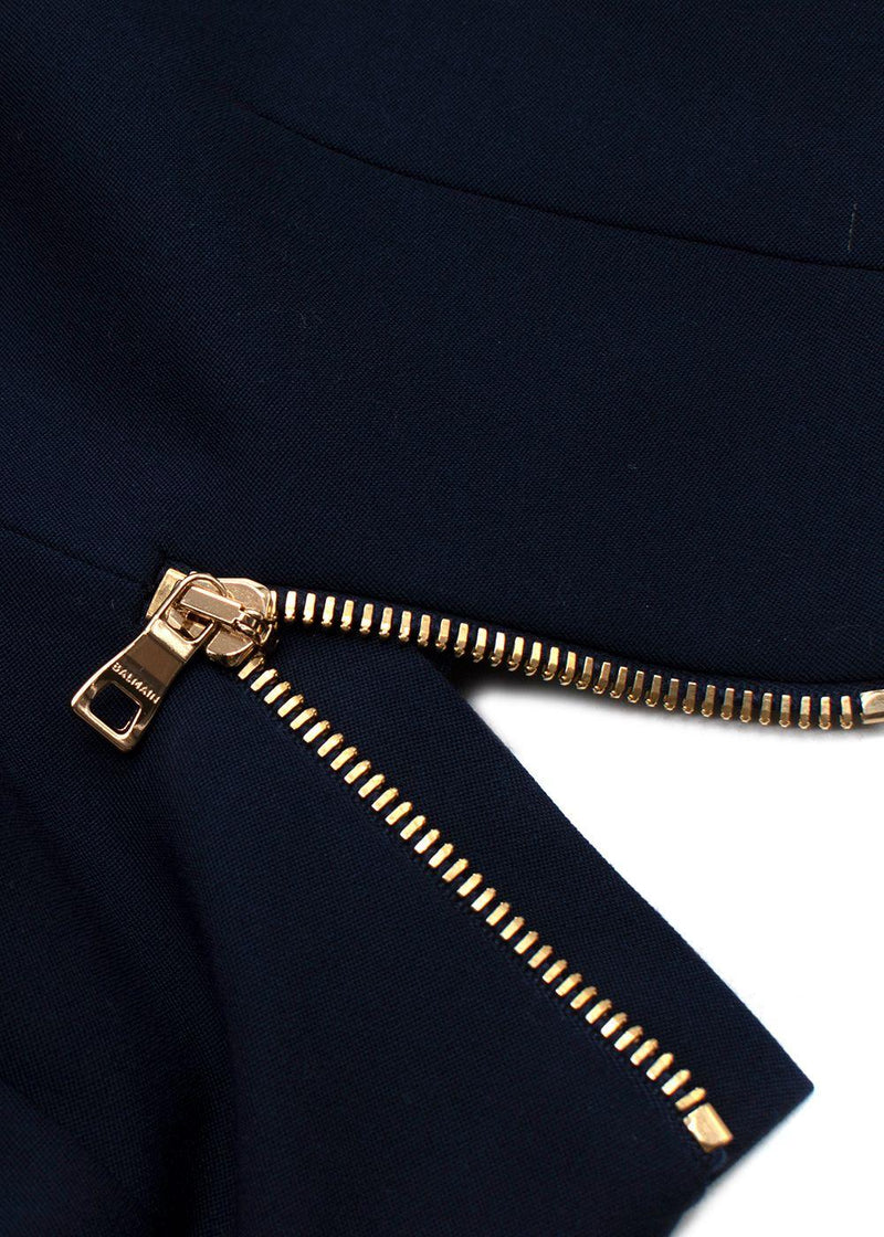 Balmain Navy Double Breasted Effect Wool Mini Skirt