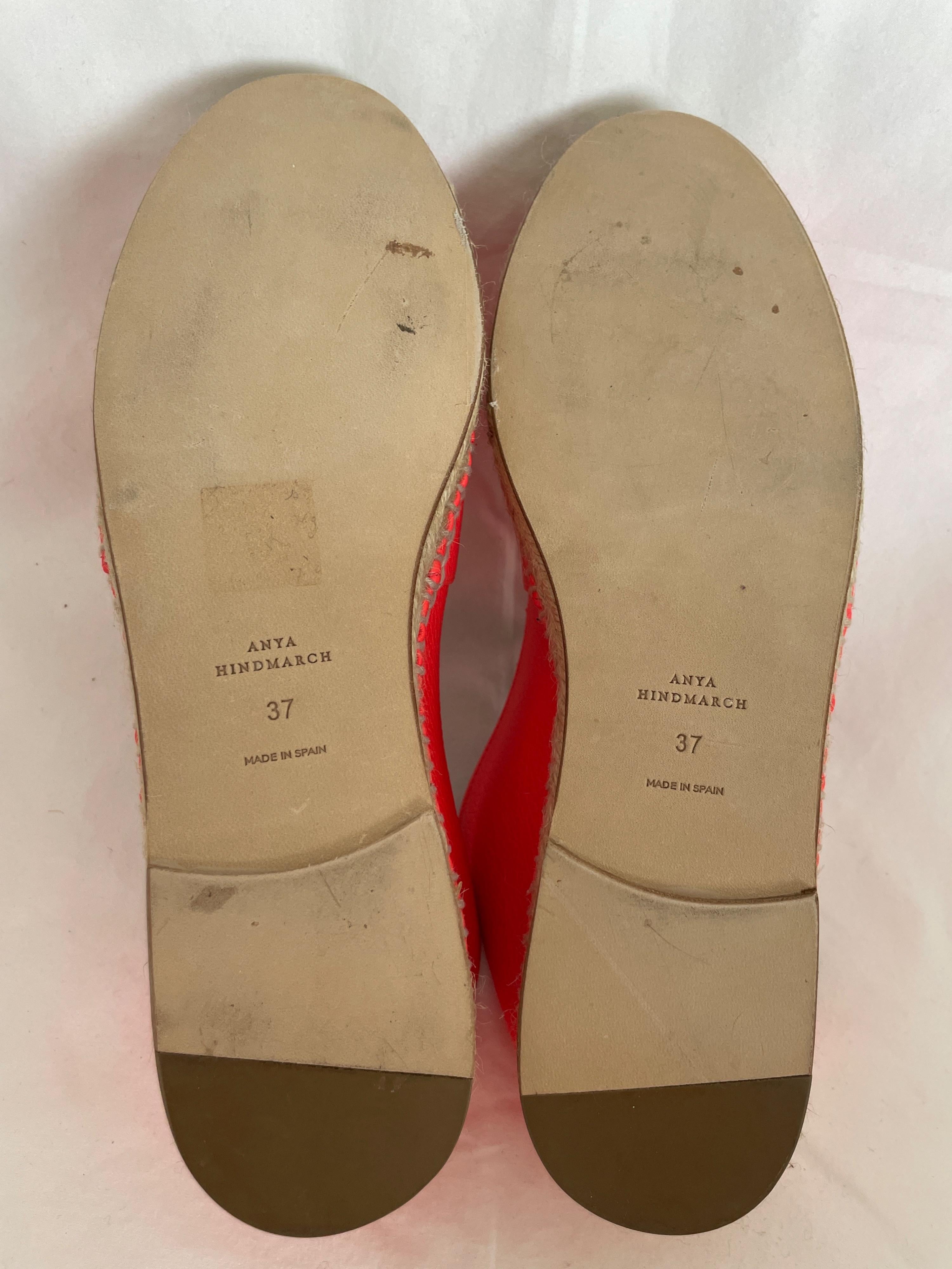 Smiley Neon Coral Leather Espadrille