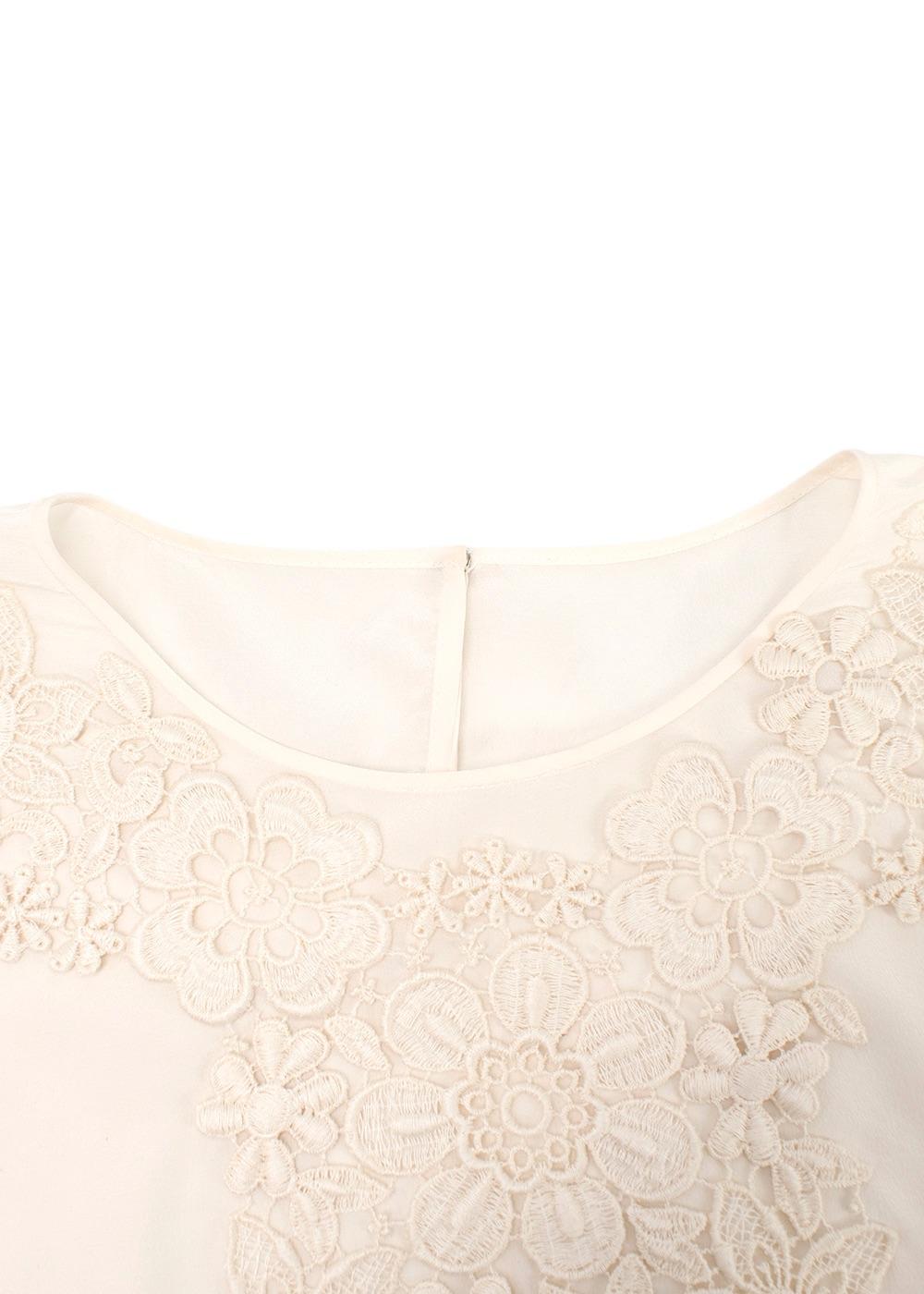 Cream Silk Blend Floral Crochet Top