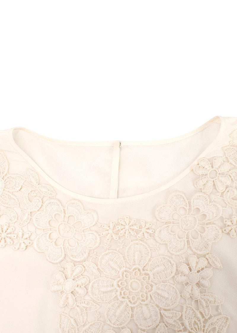 Cream Silk Blend Floral Crochet Top