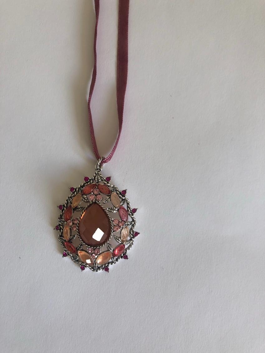 Monet Pink Crystal Embellished Satin Choker
