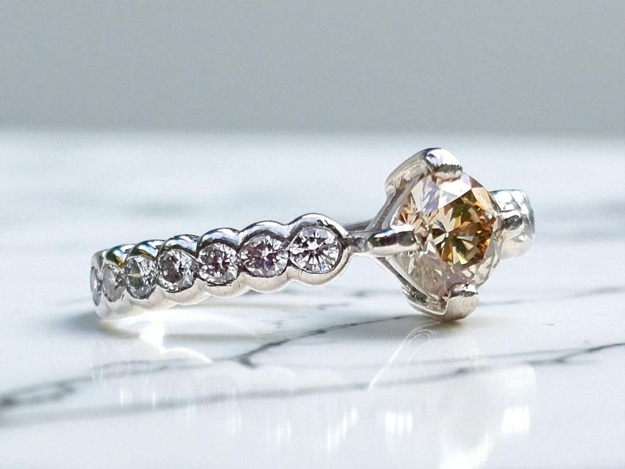 Bespoke Vintage Champagne Diamond Solitaire Ring