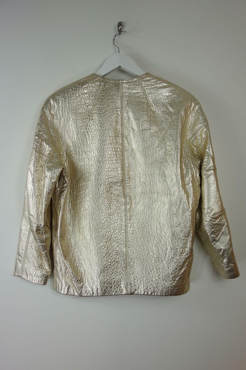 Metallic gold leather collarless jacket