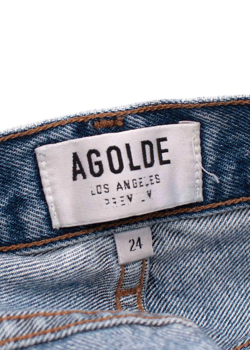 Agolde Blue High Waisted Frayed Hem Denim Jeans