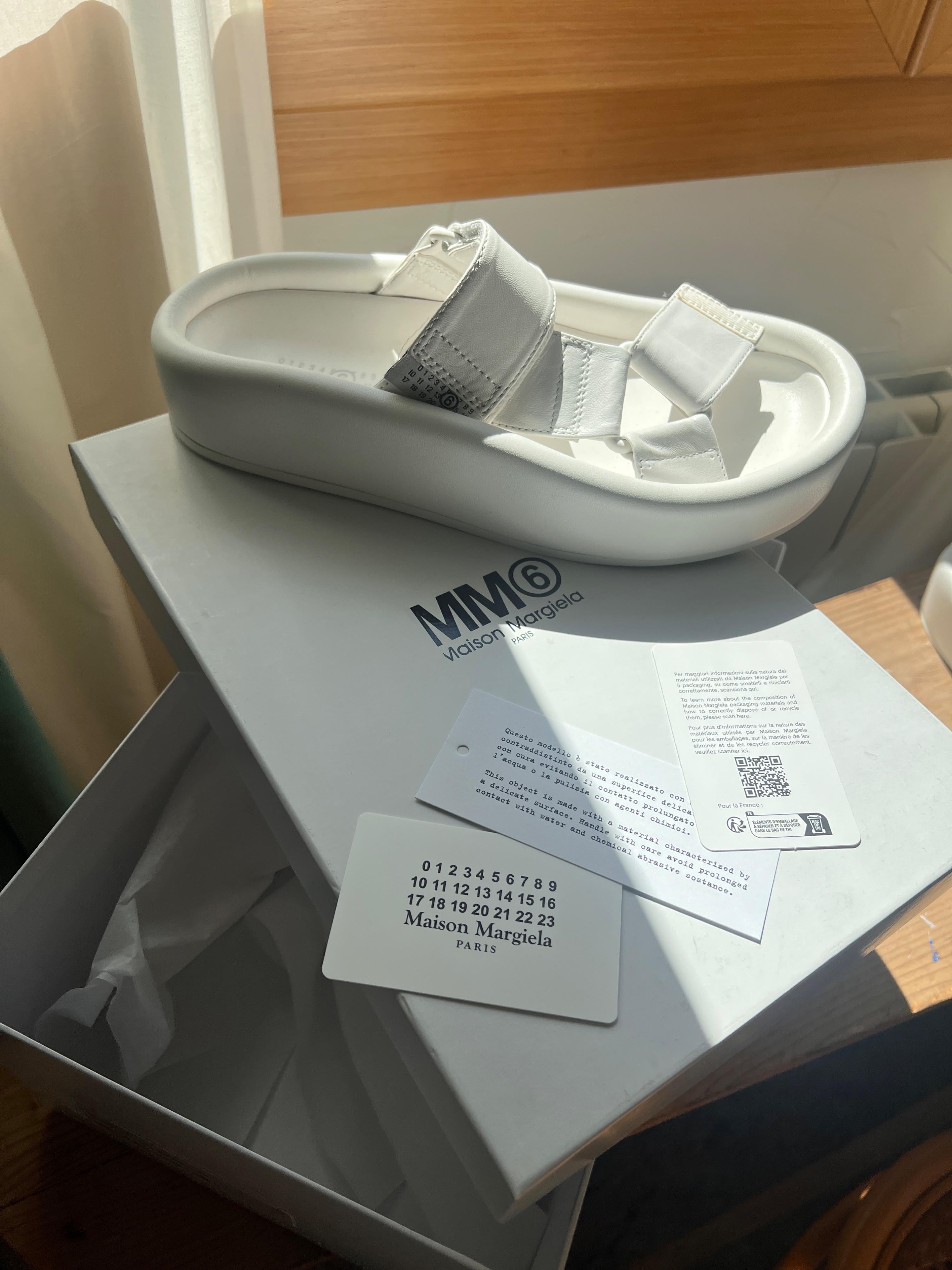 MM6 White Leather Sandals