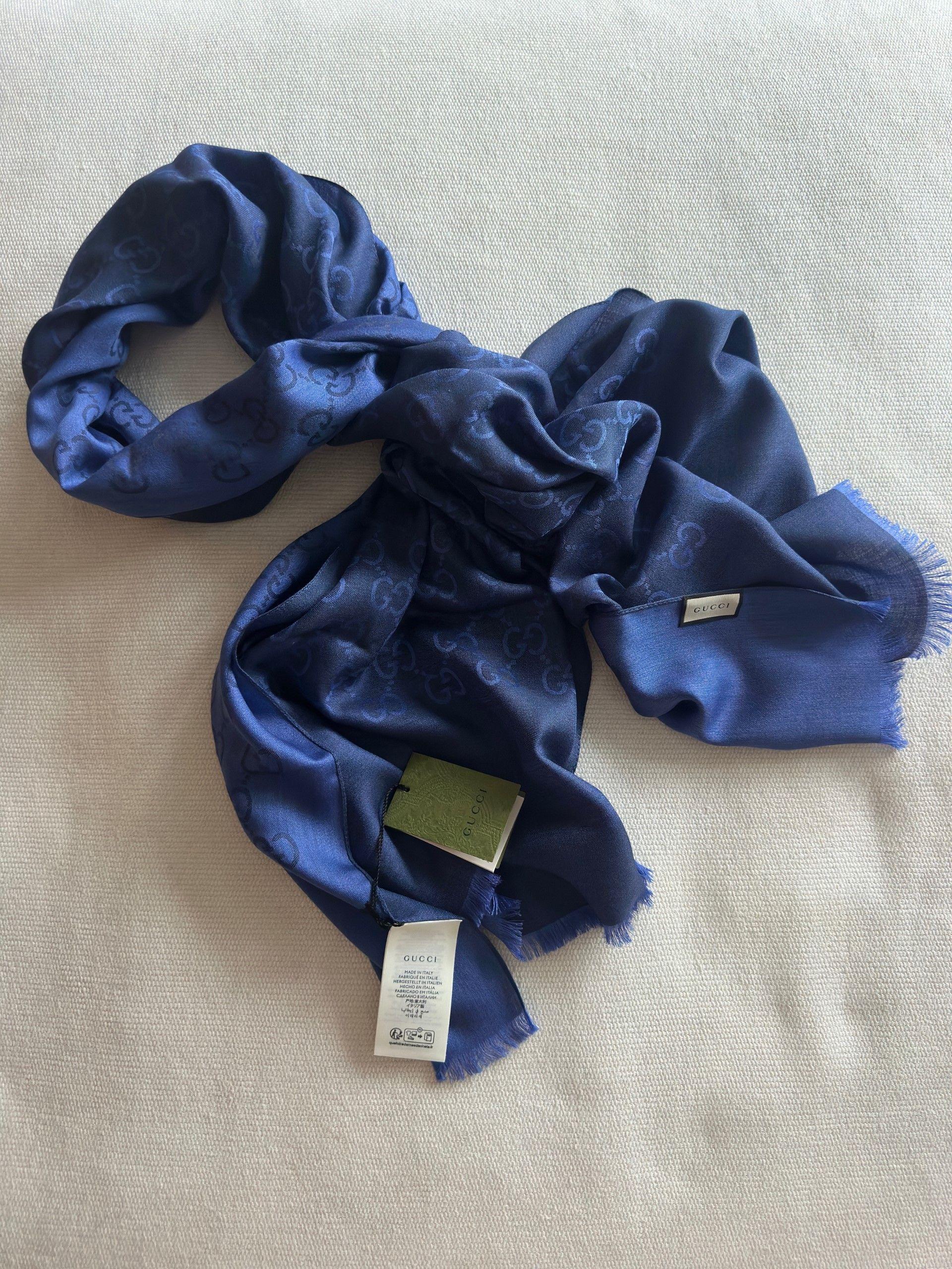 Gucci Cobalt Blue Wool/Silk Blend Scarf