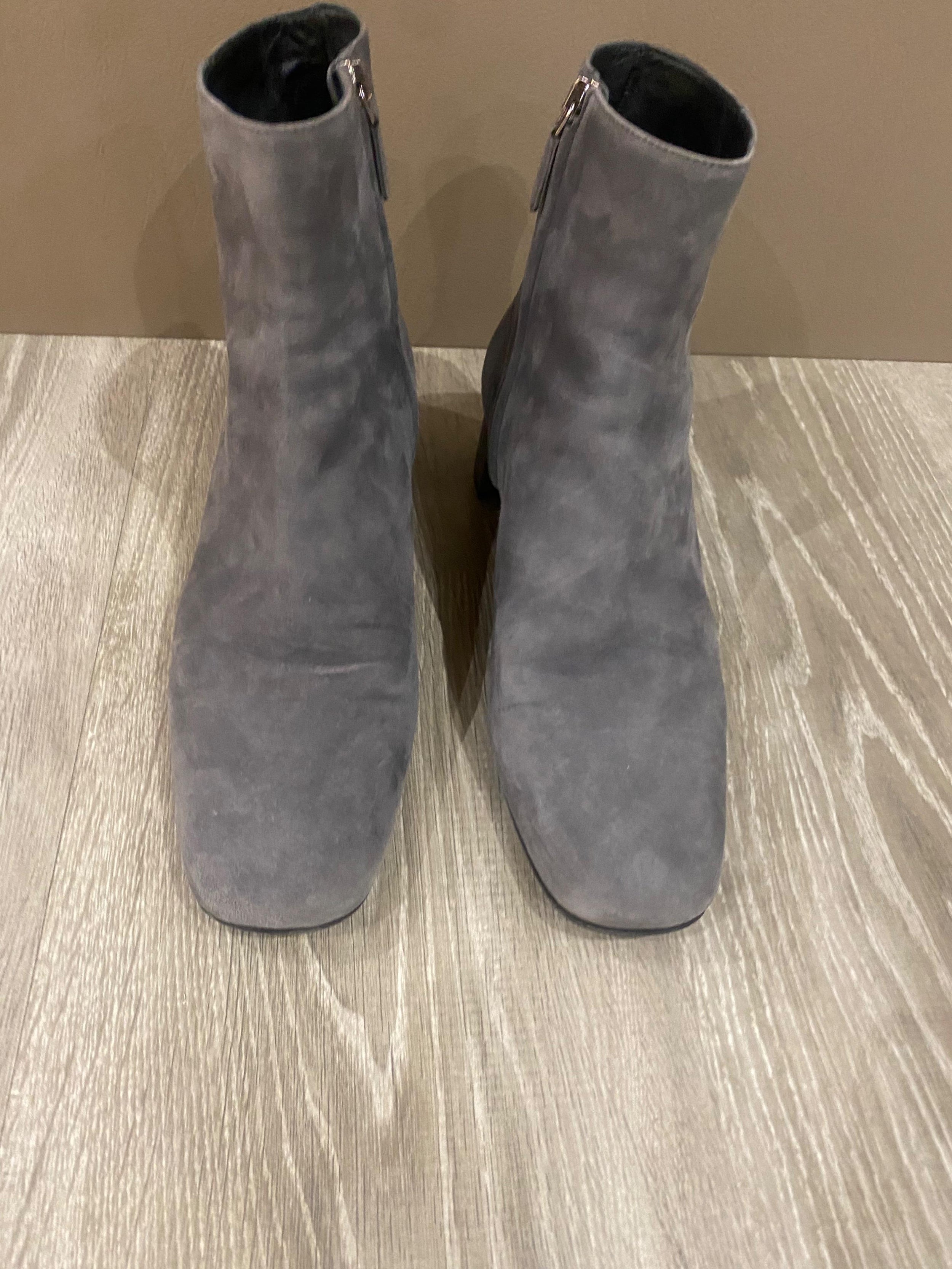 Grey Suede Plaque Heel Ankle Boots