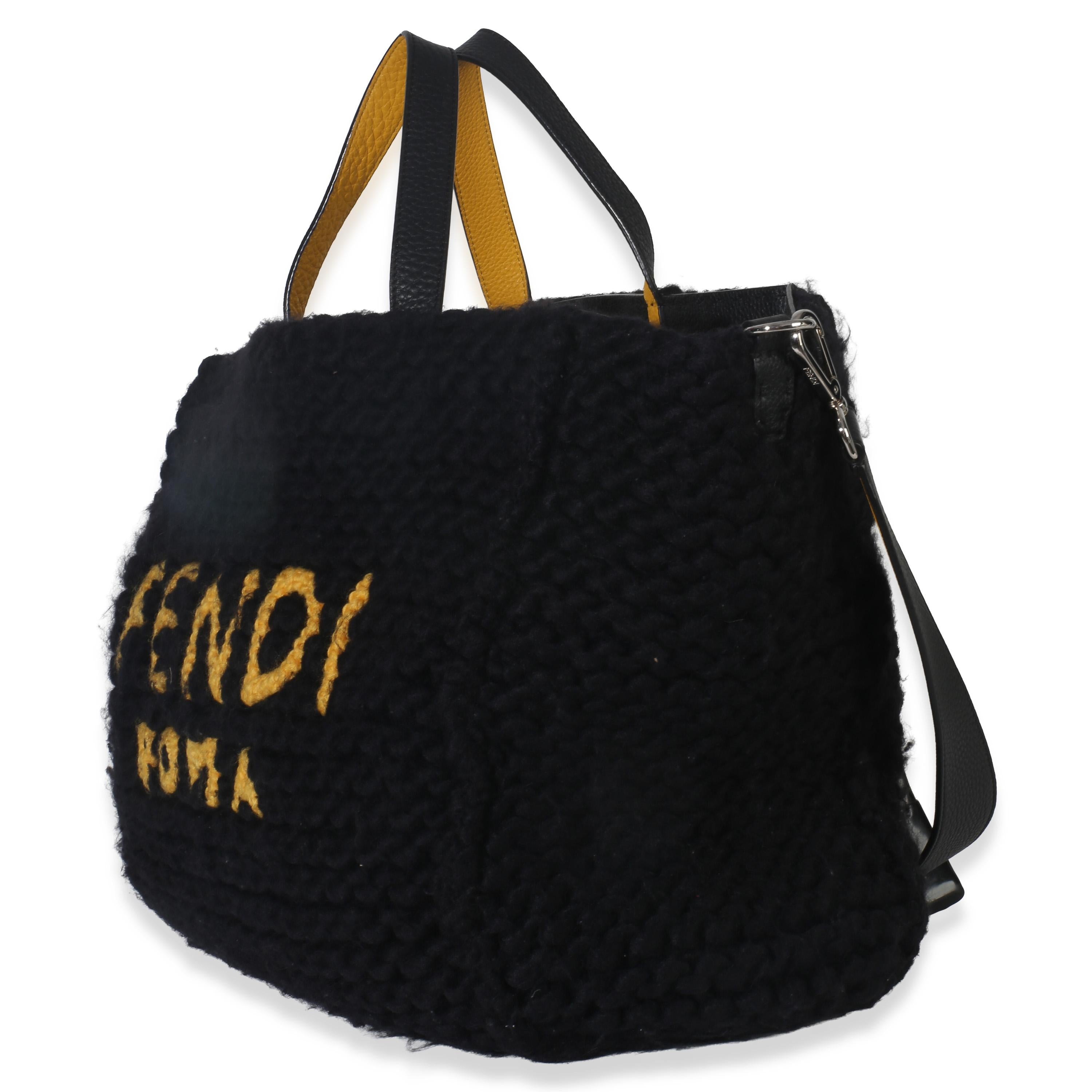 Fendi  Black Wool Logo Tote