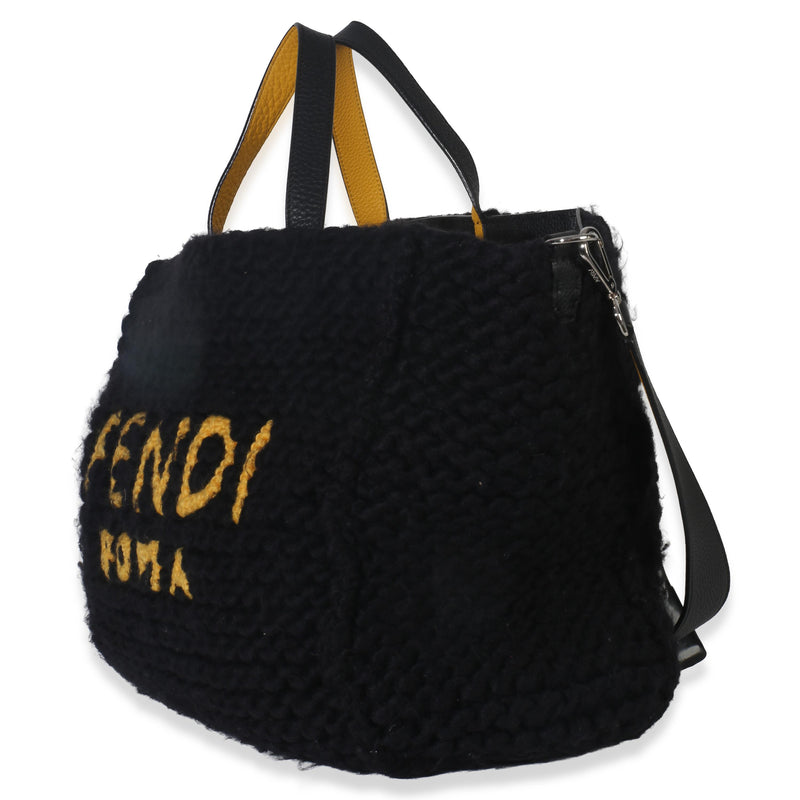 Fendi  Black Wool Logo Tote