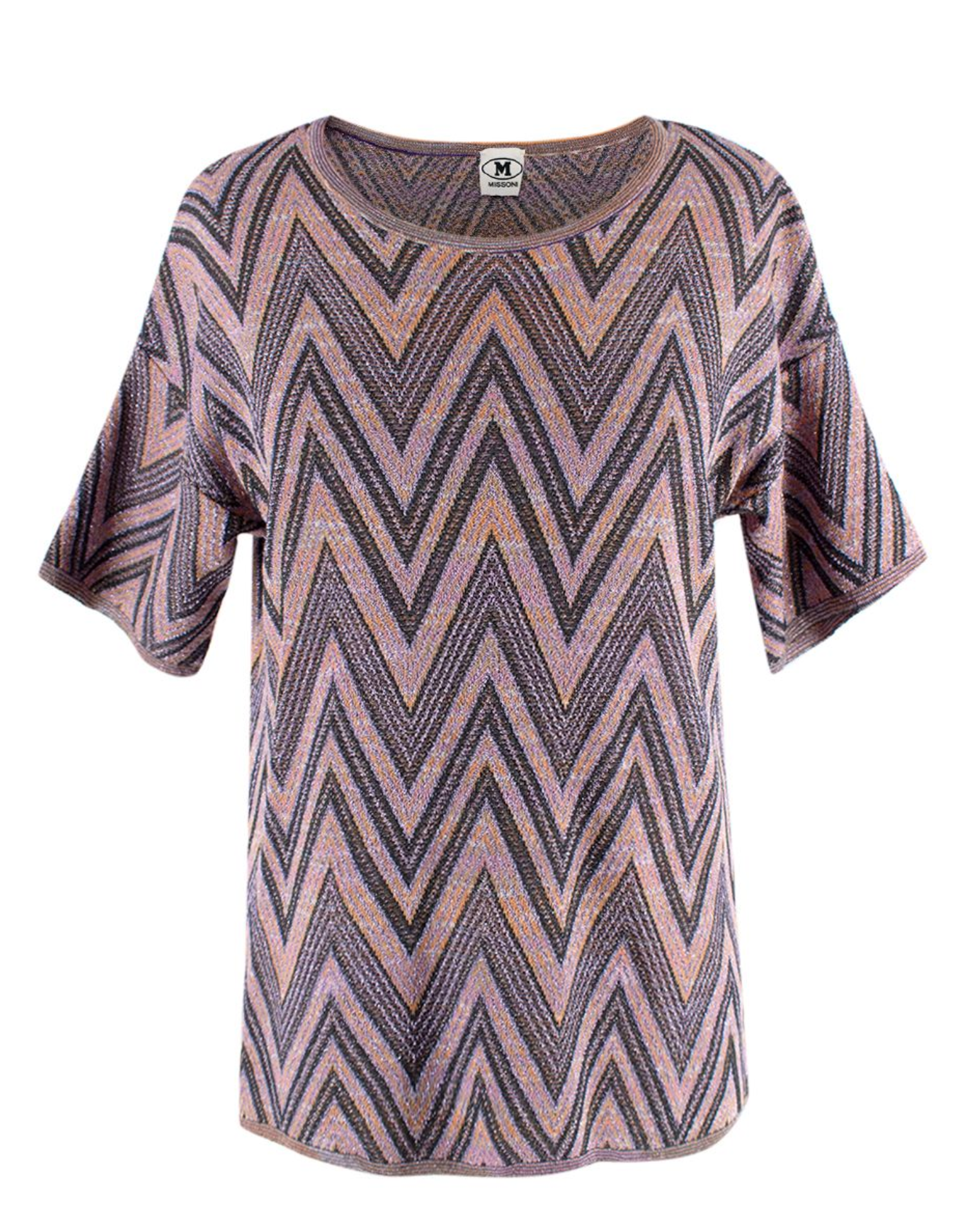 M Missoni Metallic Multicolor Zigzag Patterned Knit Top