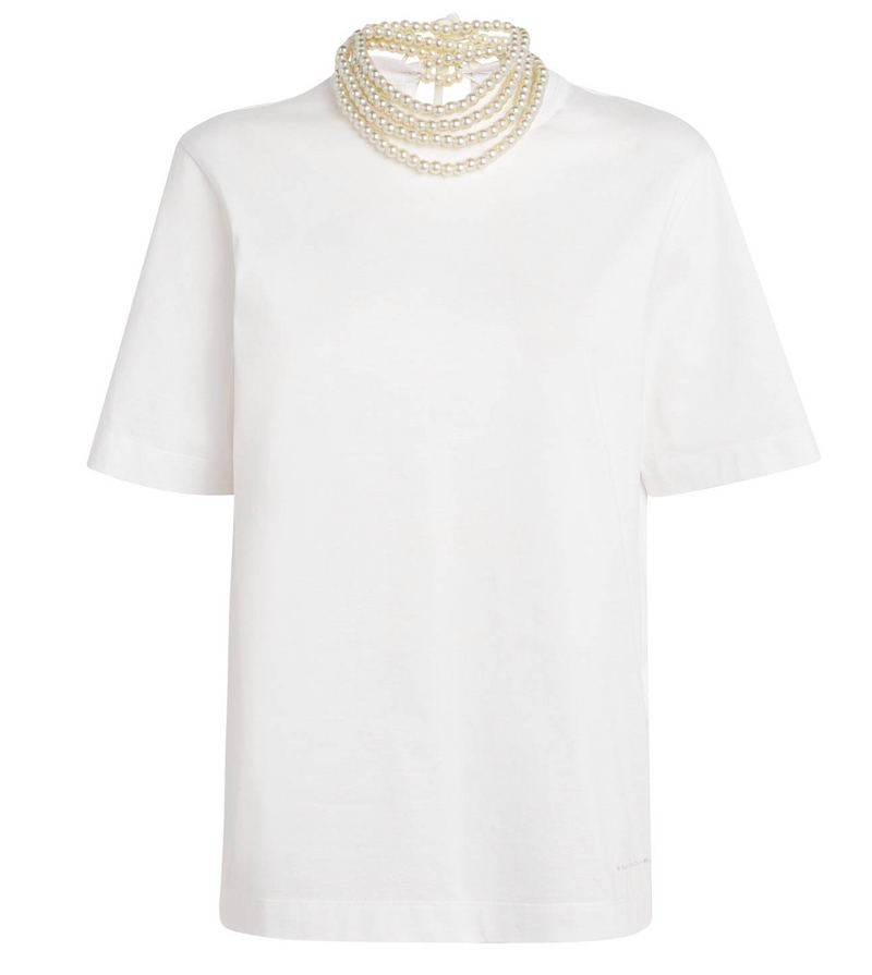 Carven Faux Pearl-Neck T-Shirt