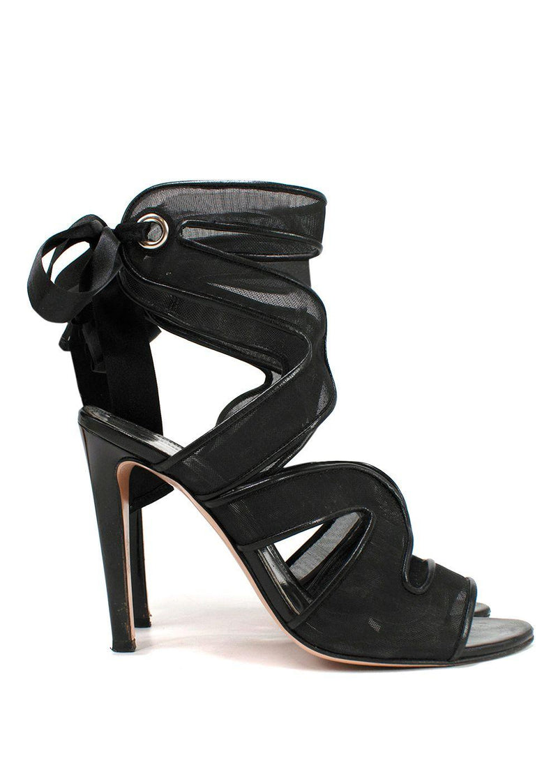 Gianvito Rossi Black Mesh Wrap Sandals