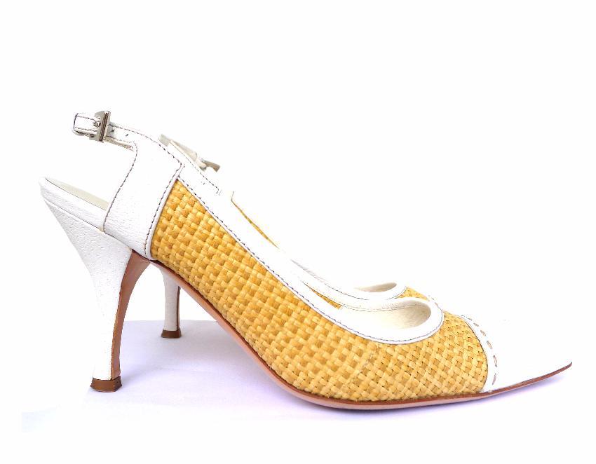 Prada Leather Raffia Slingback Heels
