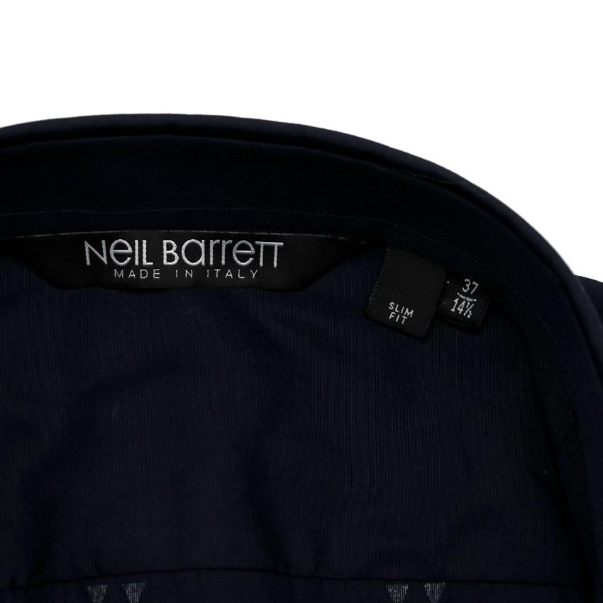 Neil Barrett Navy Cotton Poplin Geometric Print Short Sleeve Shirt