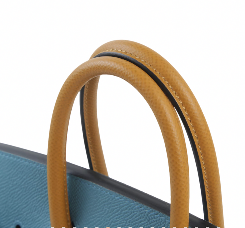 Epsom Tricolour Bleu Jean Ecorce Sesame Birkin 25cmw with Palladium Hardware