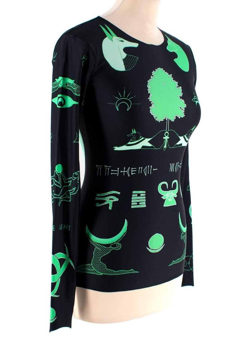 Marine Serre Black & Green Hieroglyphic Print Top