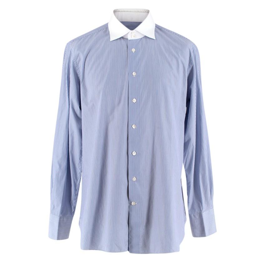 Emanuele Maffeis Blue & White Striped Cotton Tailored Shirt