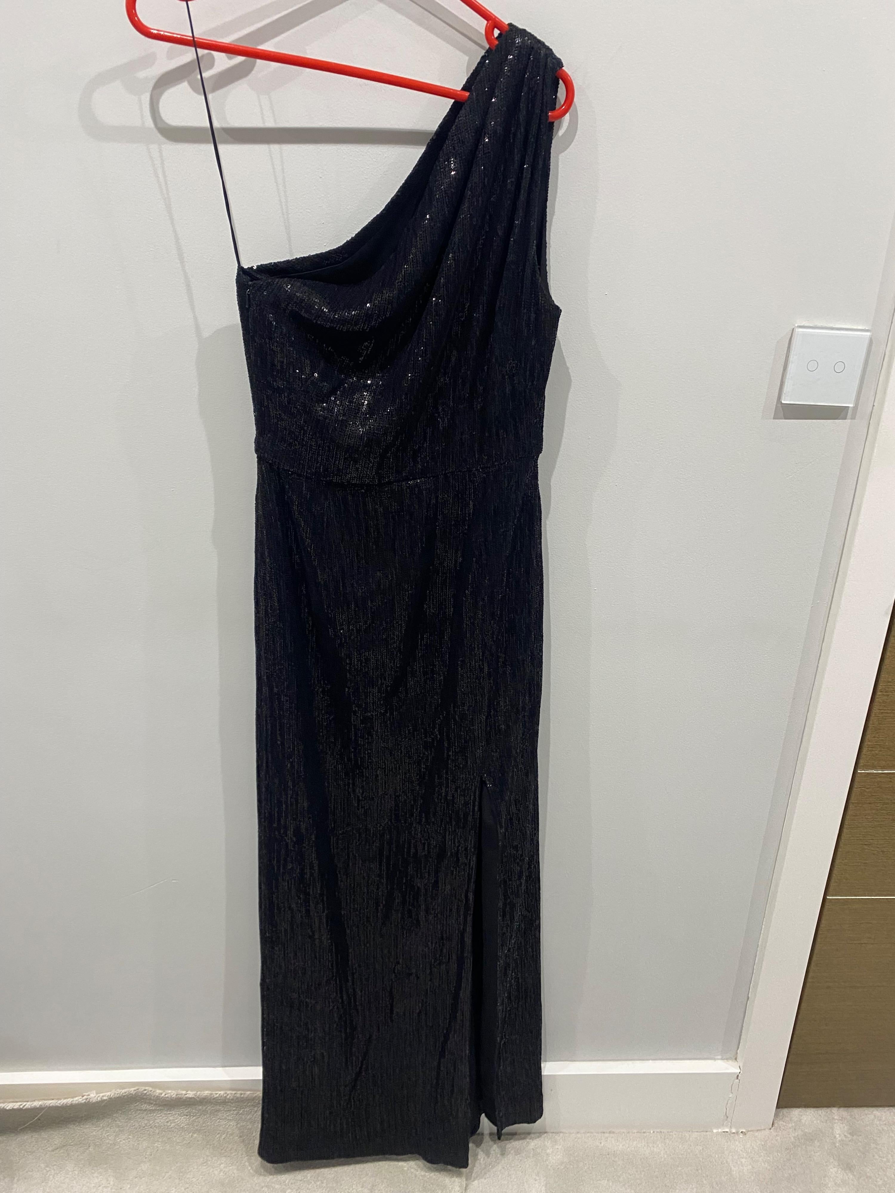 Haney Black Sequin One Shoulder Gown