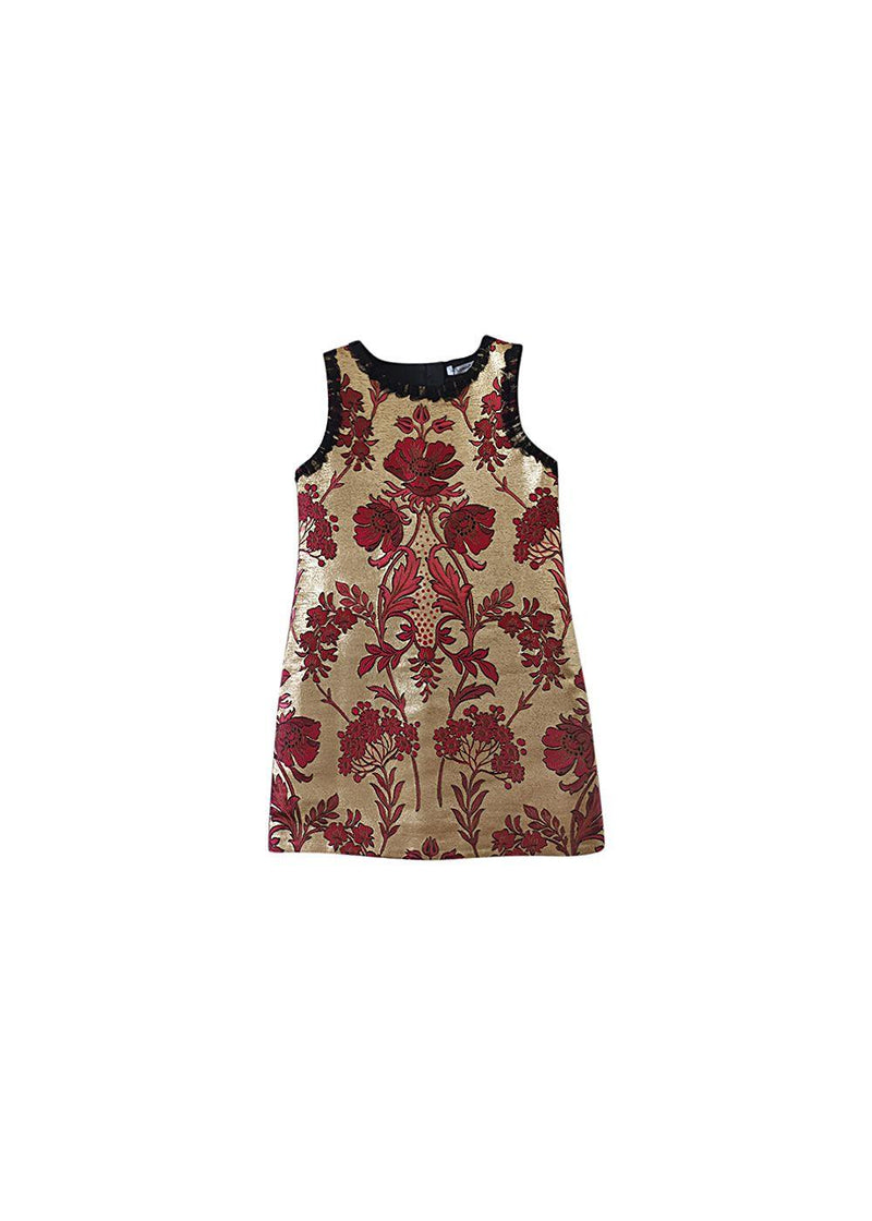gold & red brocade shift dress