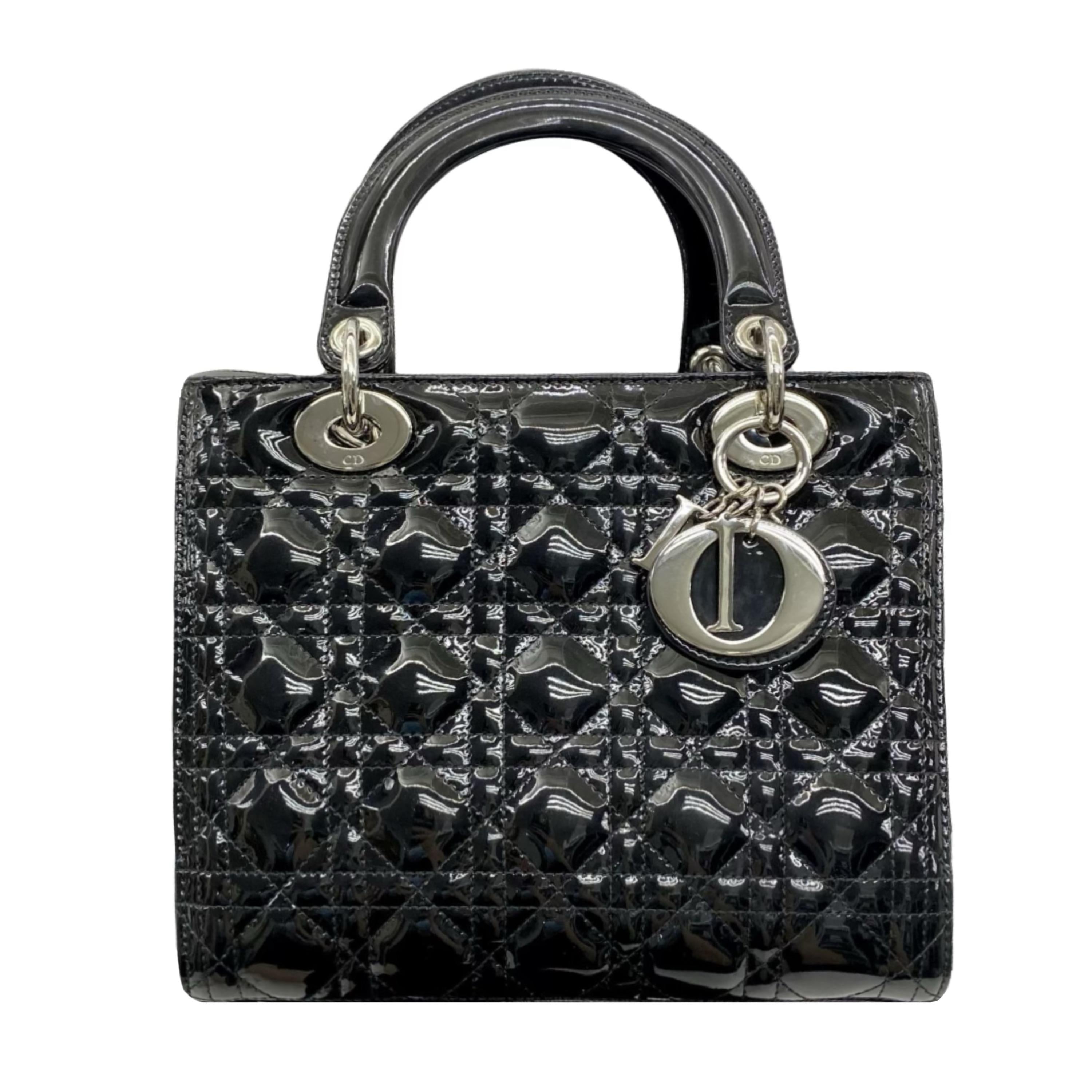 Dior Black Patent Leather Medium Lady Dior