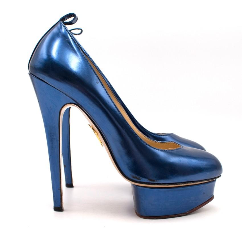 Charlotte Olympia Blue Patent Leather Dolores Pumps