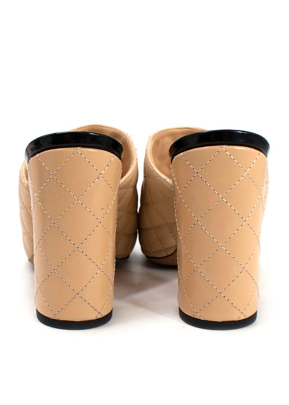 Chanel Beige Quilted Black Patent Cap-toe Mules