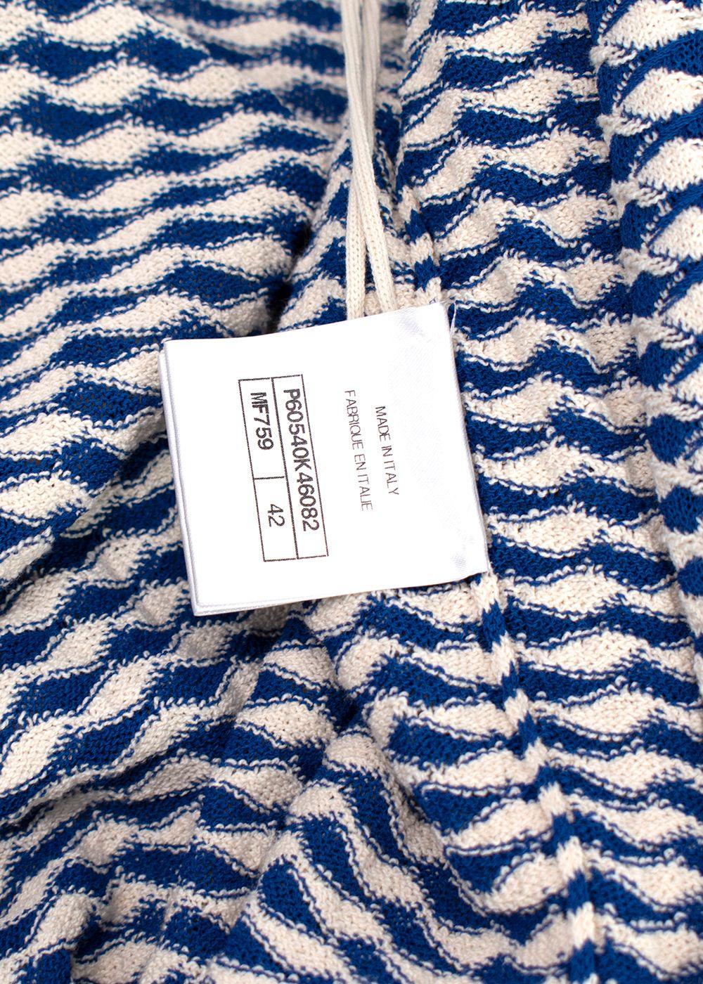 Chanel Blue and White Cotton Blend Tweed Open Cardigan