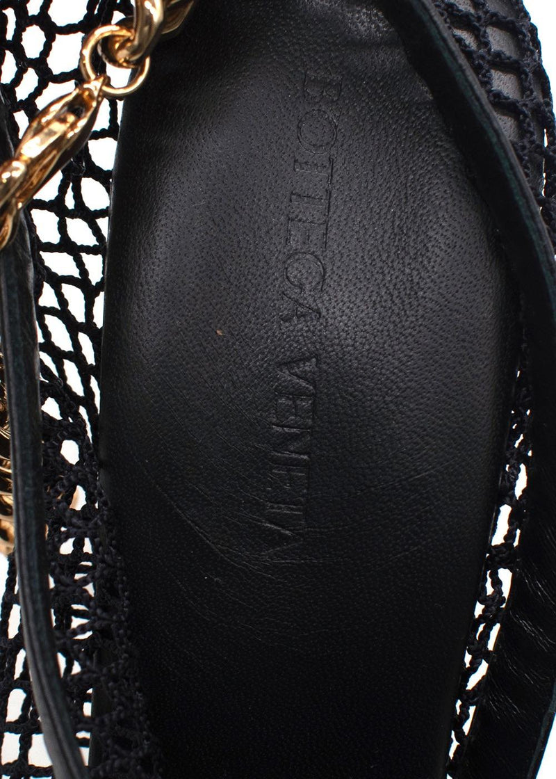 Bottega Veneta Black Net Stilletto with Gold Chain