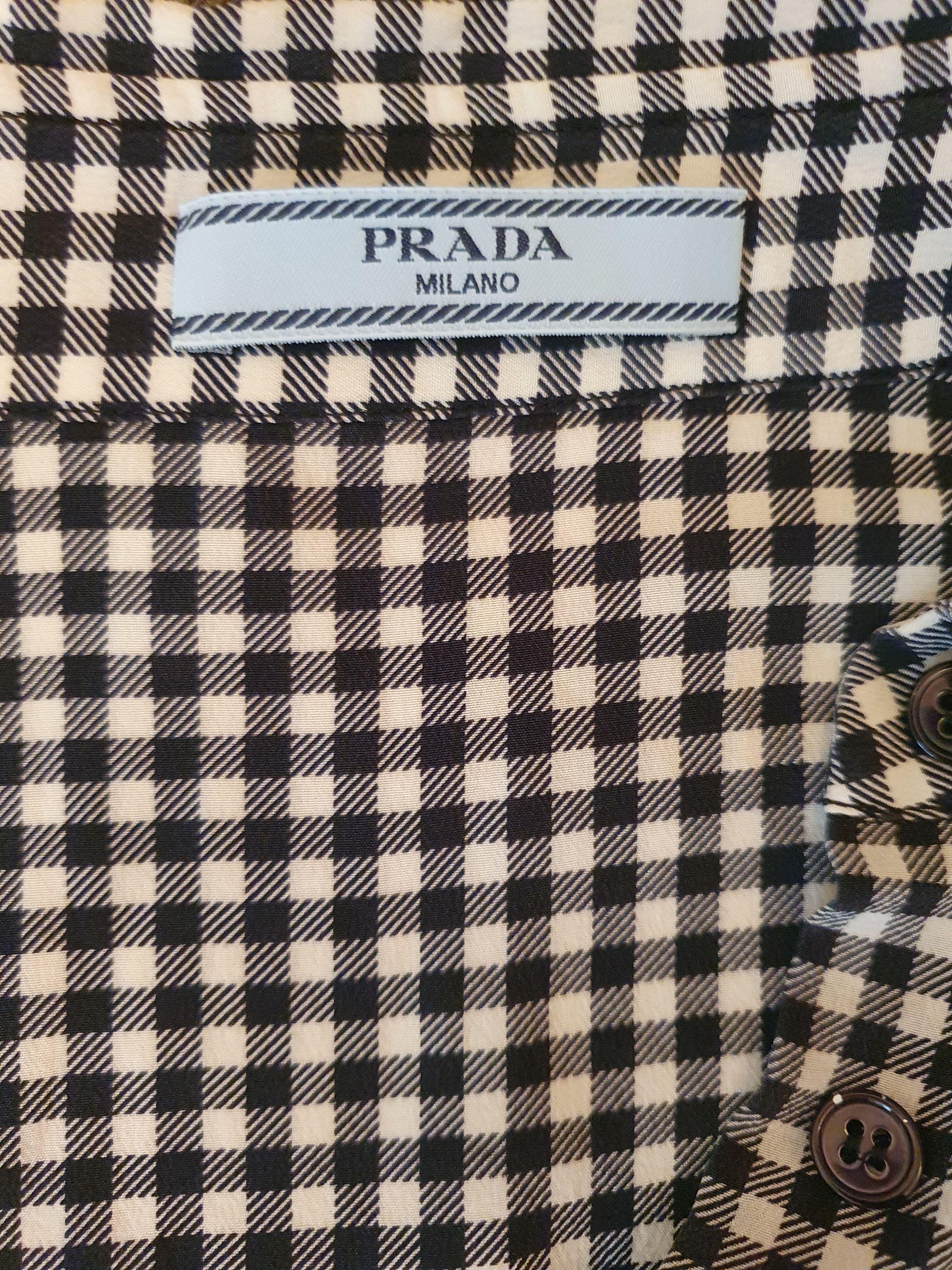 Black & white gingham silk crepe blouse