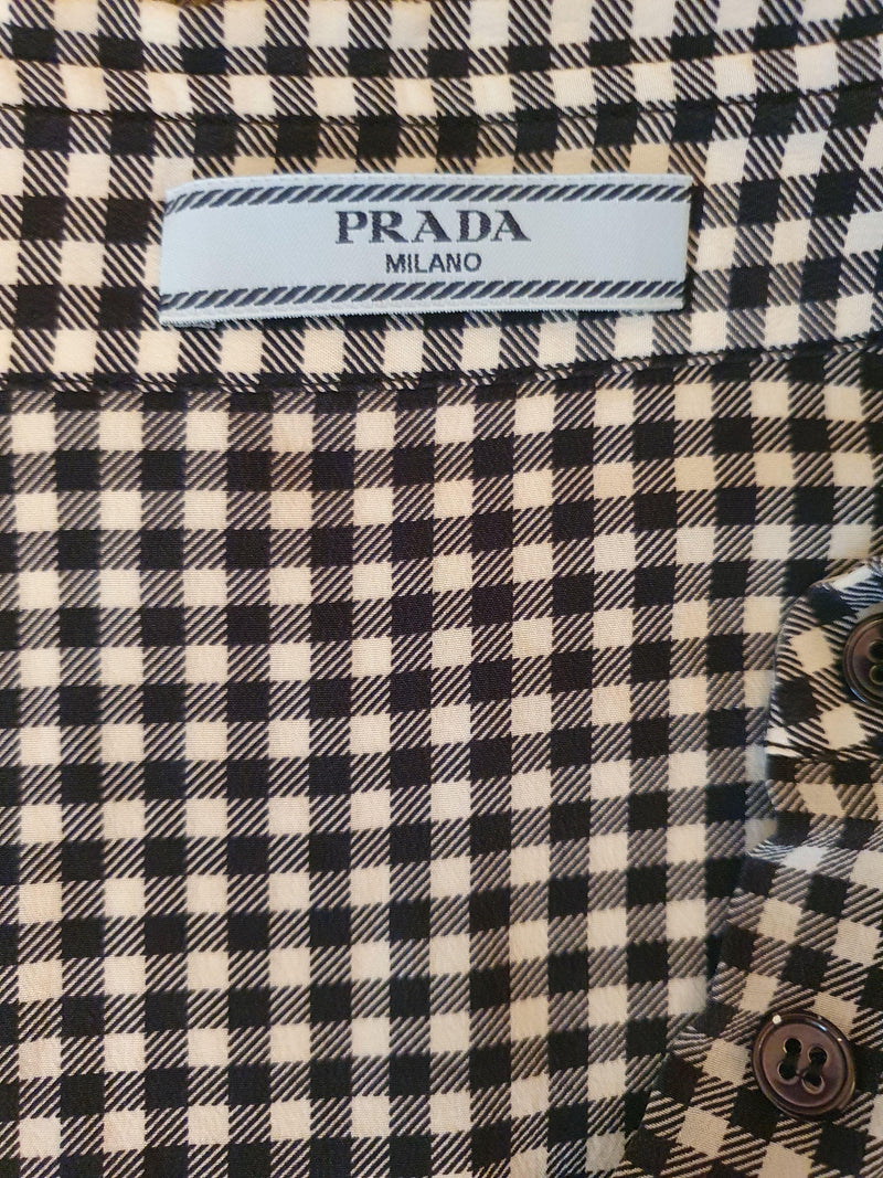 Black & white gingham silk crepe blouse