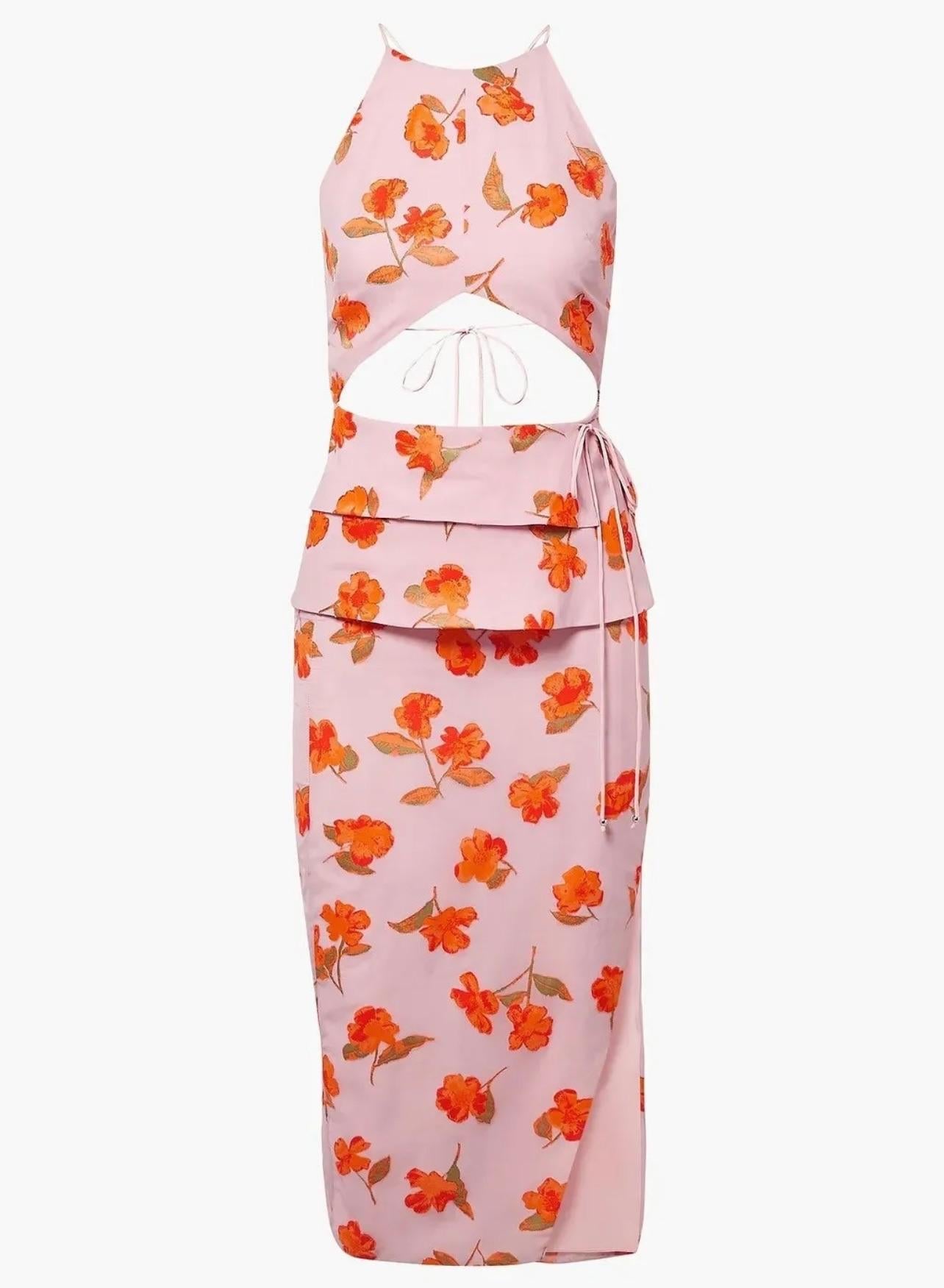 Pink Crepe Cut-Out Midi Dress