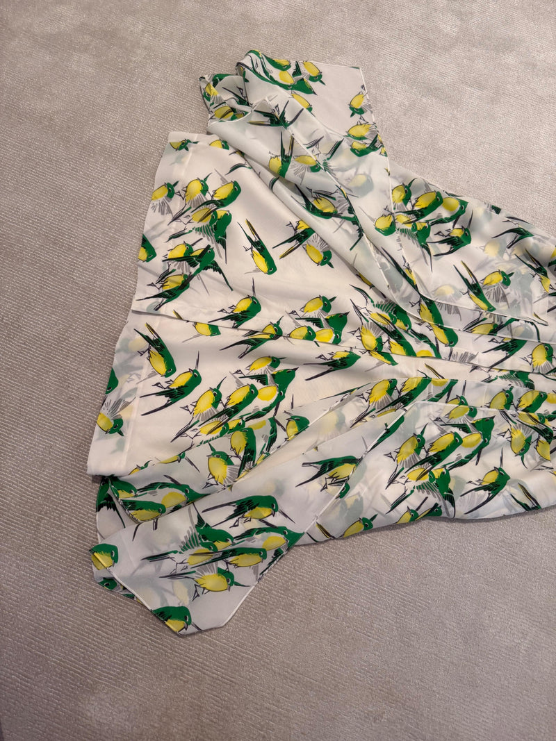 Long Sleeved Belted bird Print Dress