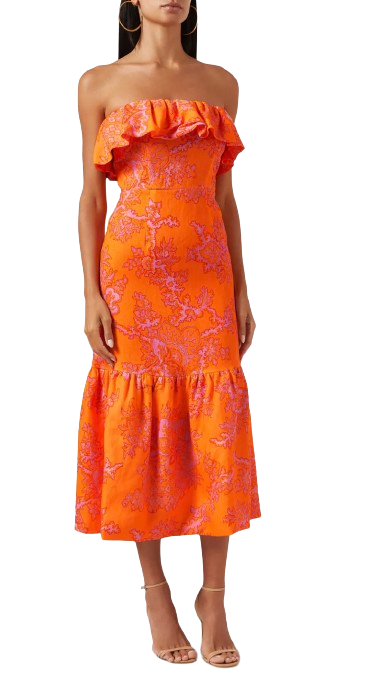 Rhode Orange Thea Linen Midi Dress