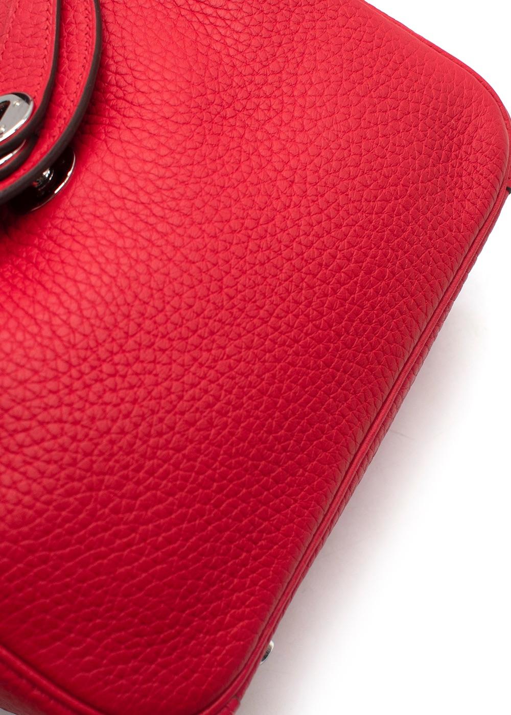 Hermes Mini Lindy in Red Clemence Leather with Palladium Hardware