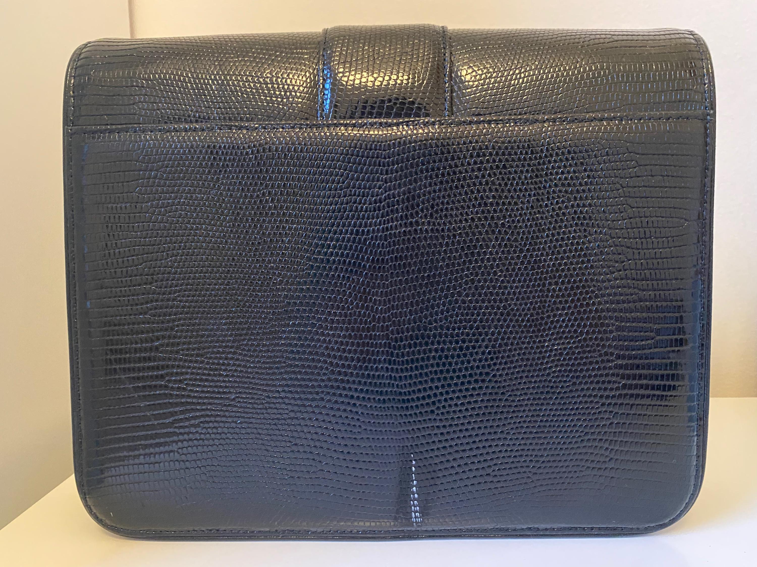 Vintage Black Lizard Embossed Patent Leather Bag