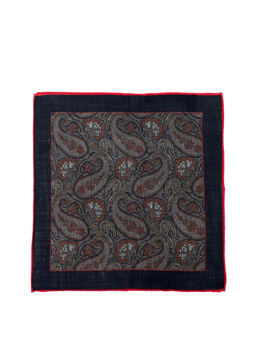 Timothy Everest Navy and Grey Paisley Pocket Square