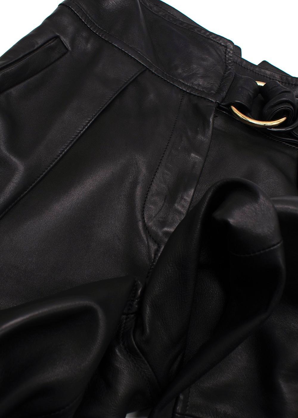 Petar Petrov Black Haena High-Waisted Leather Trousers with Belt Detail