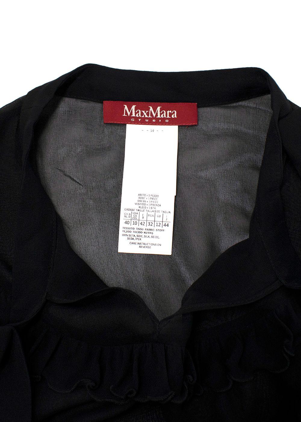 MaxMara Black Sheer Ruffled Silk Midi Dress