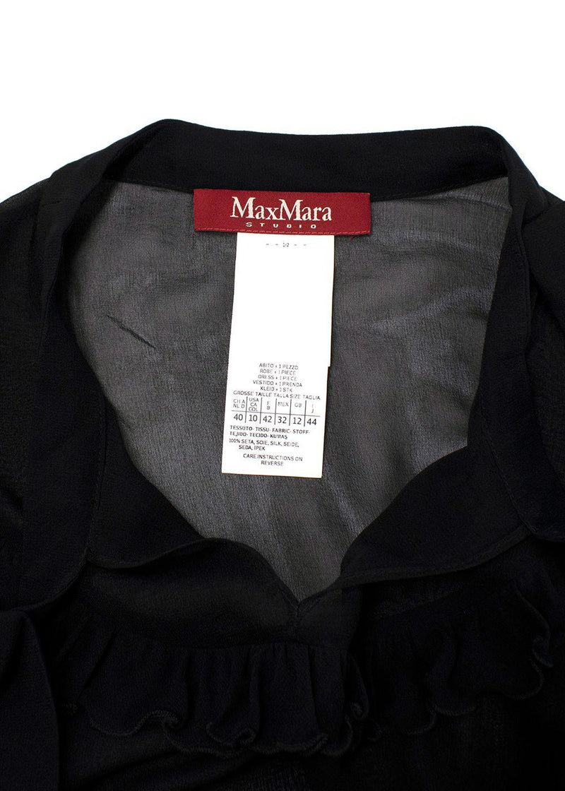 MaxMara Black Sheer Ruffled Silk Midi Dress