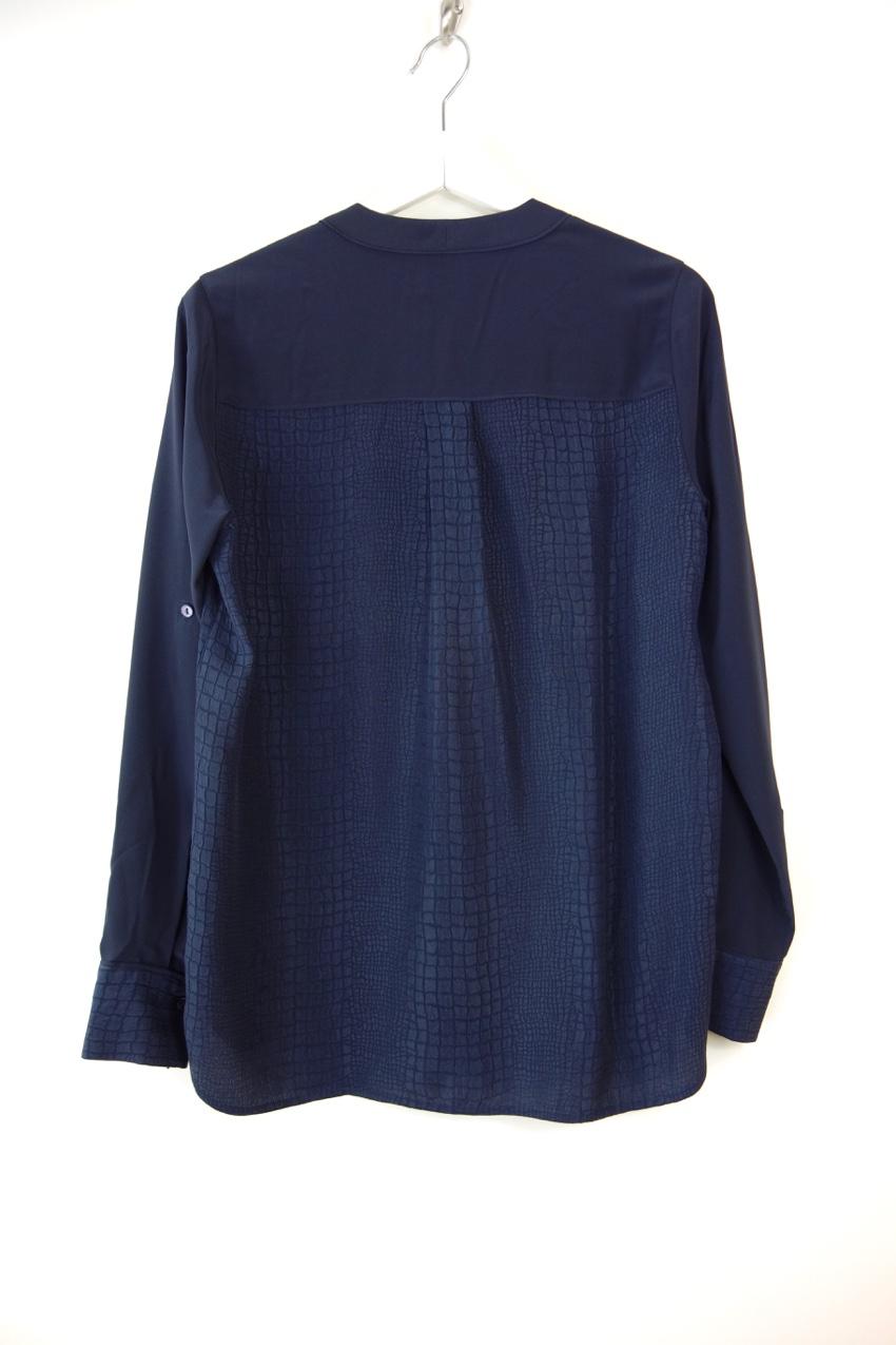 Vince Navy Textured Long Sleeve Blouse