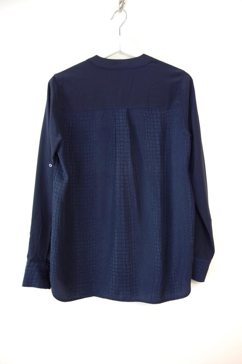 Vince Navy Textured Long Sleeve Blouse
