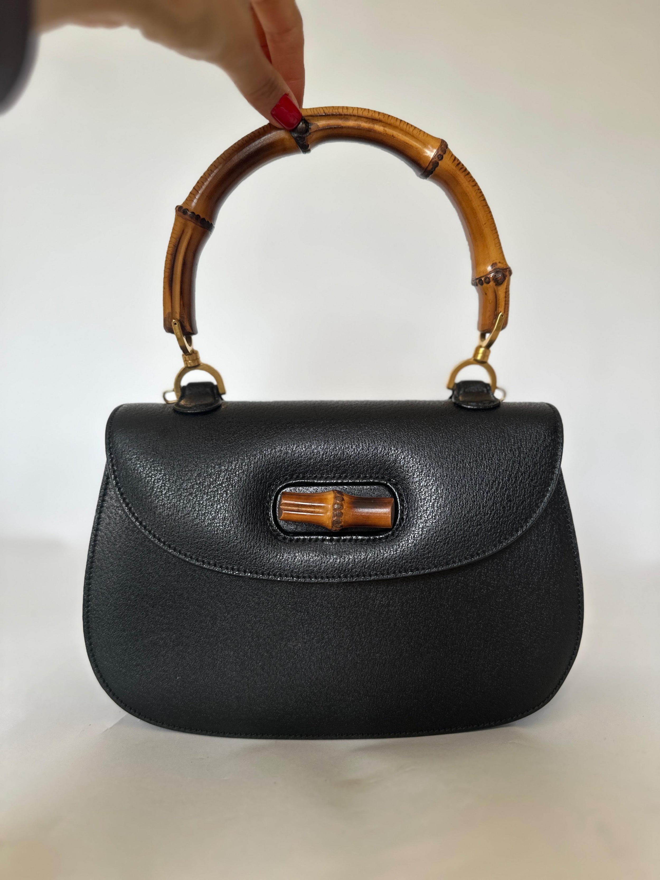 Gucci Vintage Black Leather Bamboo Bag