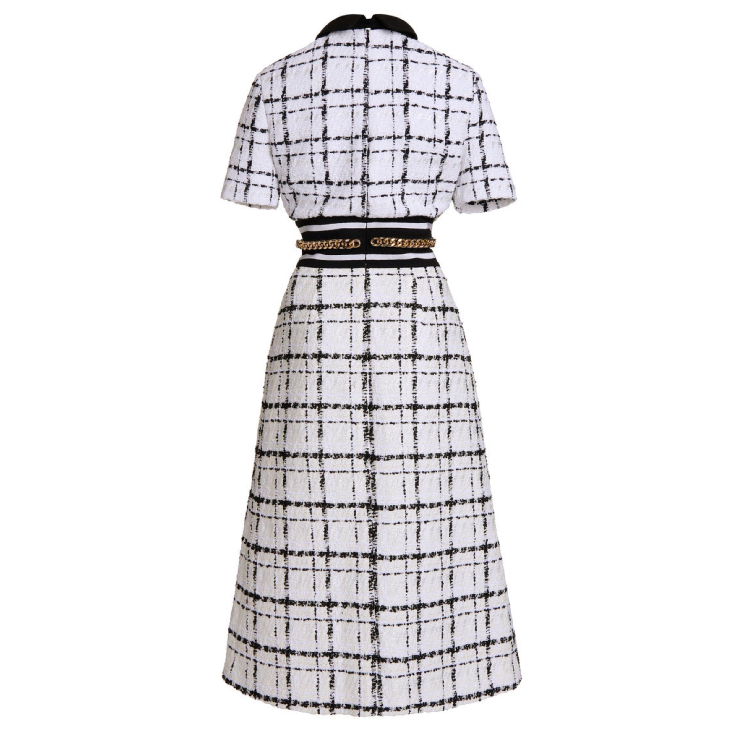 Runway Plaid Tweed Midi Dress