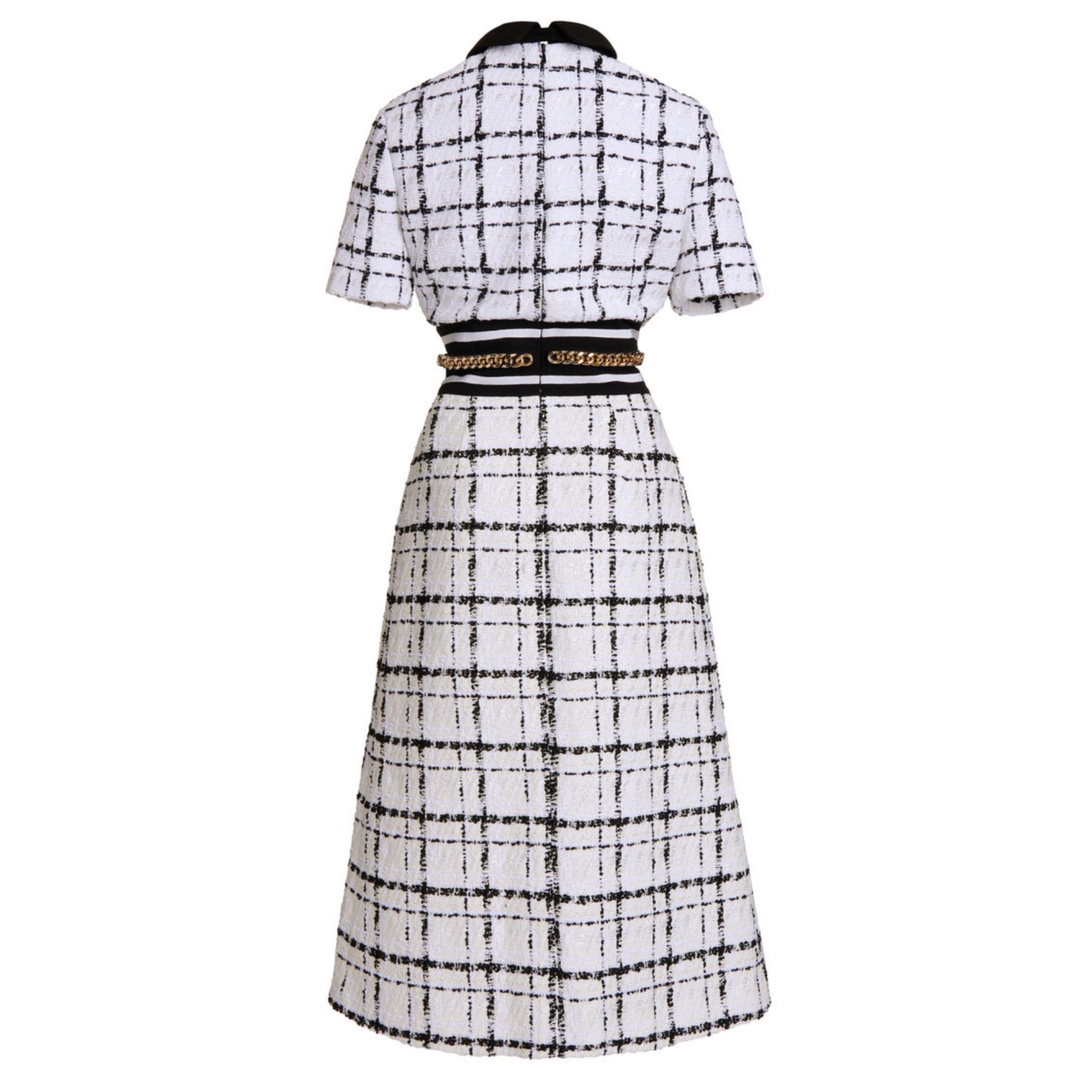 Runway Plaid Tweed Midi Dress