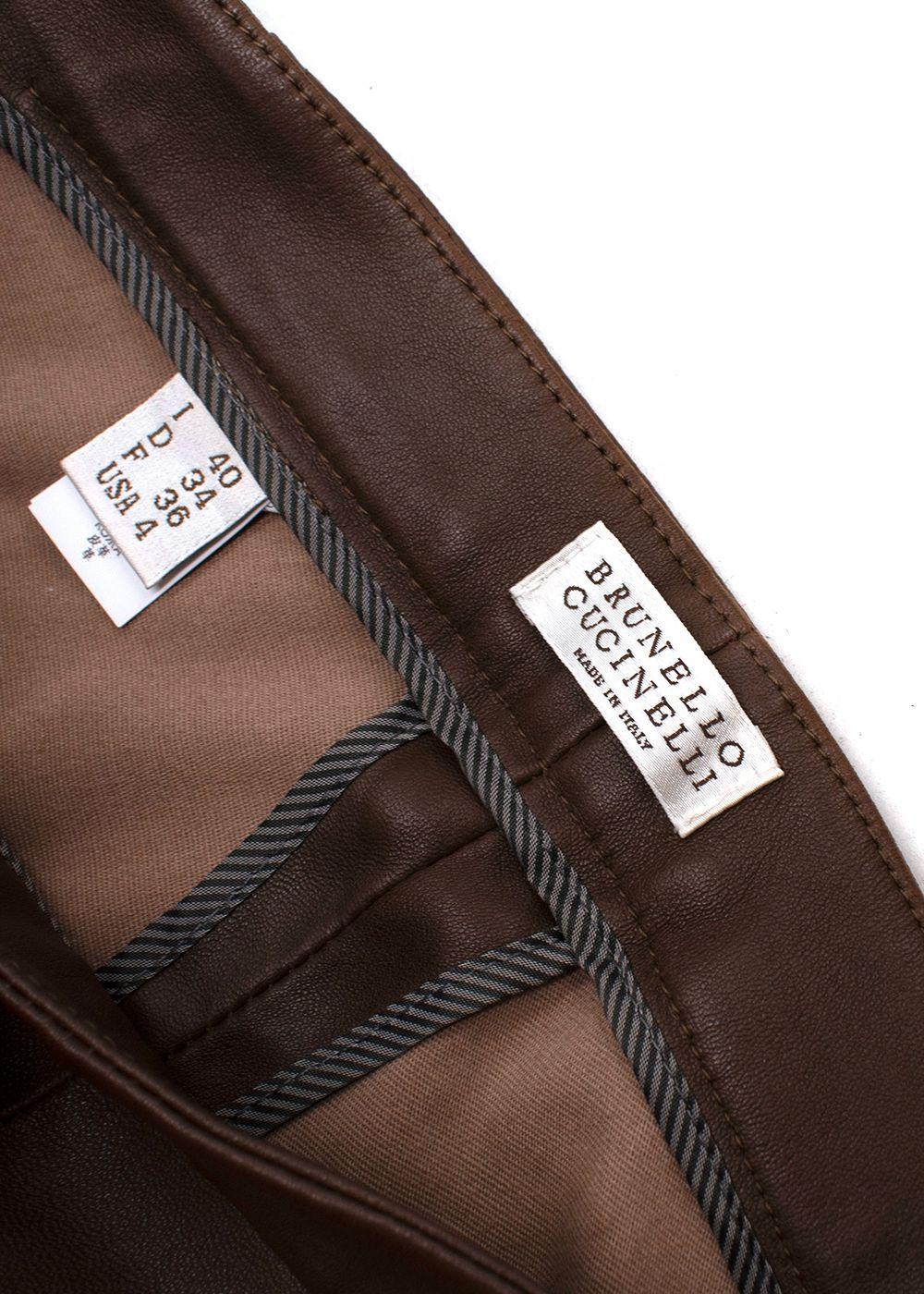 Brown Leather Skinny Leg Trousers